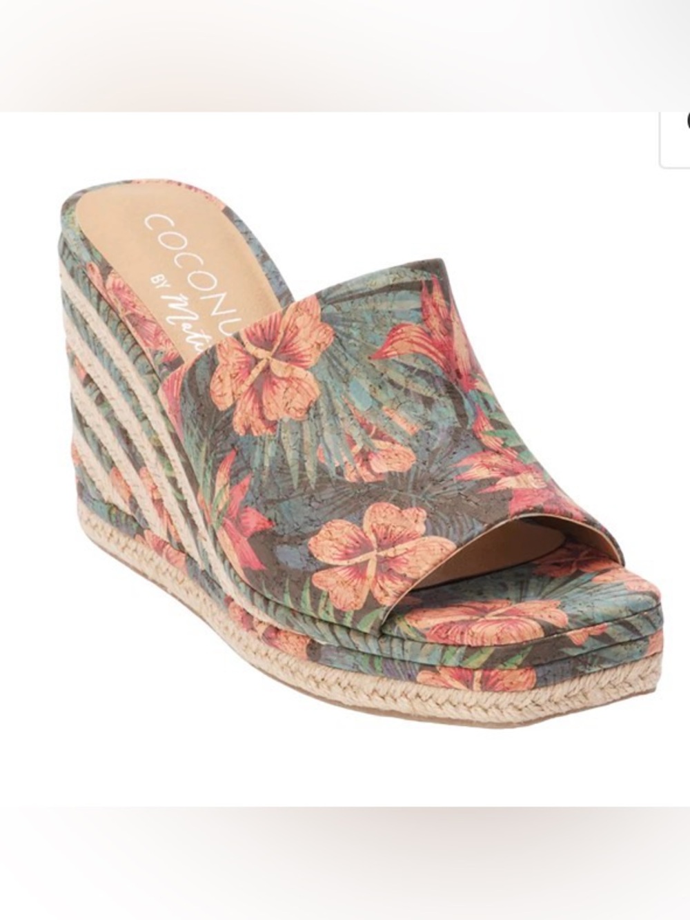 Coconuts by Matisse Tropical Floral Wedge Mules in Green and Coral: Size 7